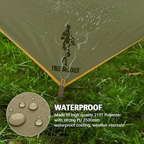 Waterproof tarp made of 210T polyester with PU coating, weather-resistant.